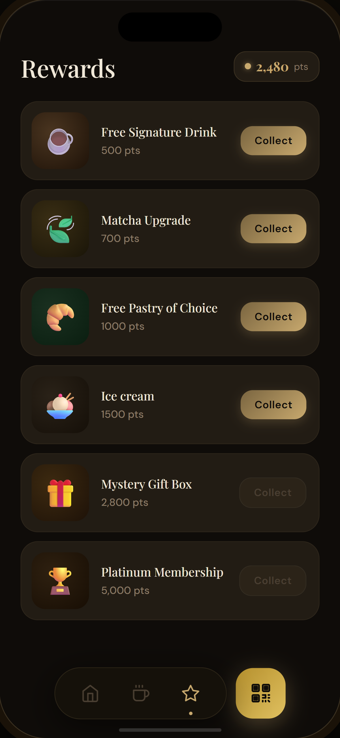Loyalty app rewards screen